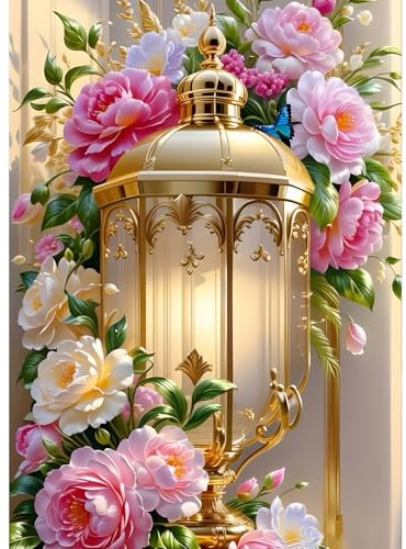 GDYEEH Pfingstrose Blumen Diamond Painting Erwachsene, 5D Straßenlampe Diamant Kunst Bilder Anfänger, DIY Runder Vollbohrer Diamanten Malerei Stickerei Kreuzstich Geschenke Home Wand Dekor 30x40cm