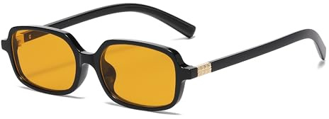 WDZAYXC Klassische Rechteckige Sonnenbrille Retro Schlanke Gläser Vintage Rechteck Sonnenbrille(Schwarz Orange)