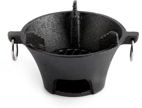 Braciere in ghisa con vassoio in legno per barbecue e cucina all'aperto, diametro 16 cm