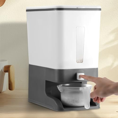 Oyajia Rice Dispenser Container 25Lbs,Cereal Containers Storage with Measuring Cup, Sealed Moisture Proof Rice Bucket, Dry Food Soybean for Kitchen Pantry Household, BPA-Free