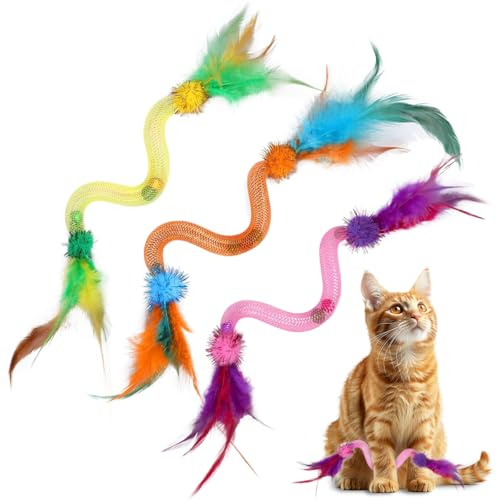 3 Stück Katze Spielzeug, Katzenminze Katzenspielzeug Spirale, PetGens Katze Spielzeug für Katzen Wackelball Kätzchenjagdspielzeug, Neu Katzenspielzeug Bälle mit Katzenminze Balls, Federn, Glöckchen