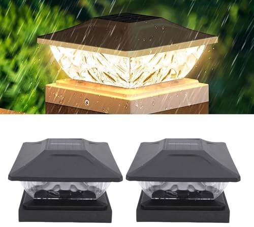 Pssopp 2er-Pack Solar-Pfostenleuchten, Wasserdichte LED-Beleuchtung, Deckzaunpfostenkappen-Licht für die Landschaftsdekoration Im Terrassengarten (BLACK)