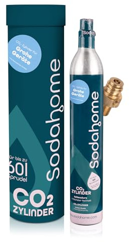 Sodahome CO2 Zylinder für 60L Sprudelwasser - Kompatibel mit Grohe Geräte, Blanco EVOL-S, Rehau RE.SOURCE - Kohlensäure Zylinder zum Einschrauben für Sprudelwasser - geprüft & abgefüllt in Deutschland