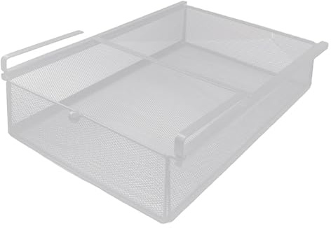 KiBcsLic Panier Coulissant Suspendu, Panier en Maille Fixé aux Étagères, Support de Placard, Organisateur de Tiroir pour Le Rangement à Domicile, L Blanc