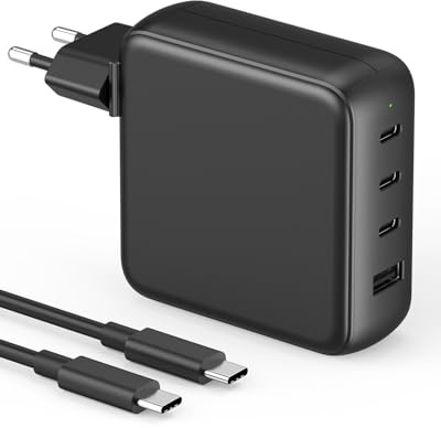 100W USB C Ladegerät, 4-Port Schnellladegerät Kompatibel mit MacBook Air MacBook Pro, iPad Pro/Air/Mini, iPhone 16/15, Galaxy S24/S23 und mehr, 100W USB C Netzteil mit 5A Ladekabel