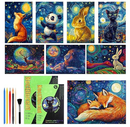 SZSMW 8 Kratzbilder - Kratzpapier - Scratch Painting - Sehr Kreative Und Lustige AktivitäTen Zur Dekoration Ihres Schlafzimmers, Ihres Wohnzimmers, Ihres Esszimmers, Ihres Studiums Oder Ihres BüRos