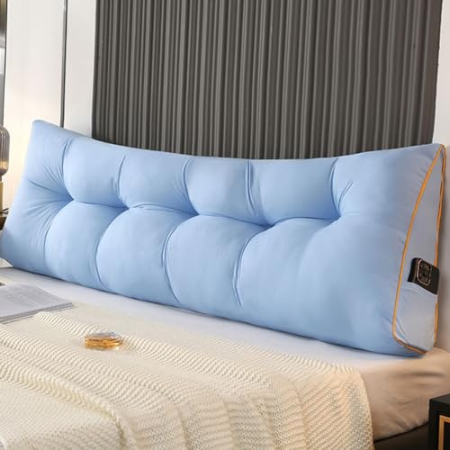 Almohada triangular de apoyo en forma de cuña para cabecero, cojín extraíble para respaldo para sofá, color azul claro, 200 x 50 cm, ideal para leer y relajarse en el dormitorio