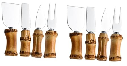 NOLITOY 2 Juegos Cuchillos para Queso con Mango de Bambú Natural Herramientas Multifuncionales de Acero Inoxidable para Uso Diario Cocina y Repostería