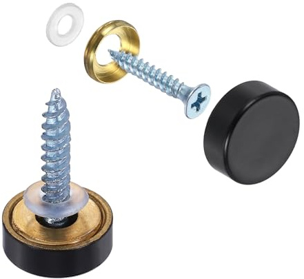 sourcing map 6Pcs Screw Covers Caps, Brass Flat Mirror Screws Decorative Caps Cover Nail Fasteners for Sign Advertising Hardware Construction, 14mm Diameter, Black