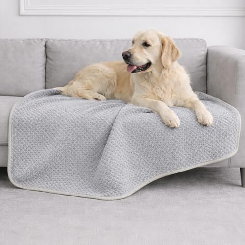 Dreamzie Vattentät Hundfilt - Bil, Säng, Soffa 100x120cm - Vändbar & Maskintvättbar Fleece Hundfilt - Ljusgrå