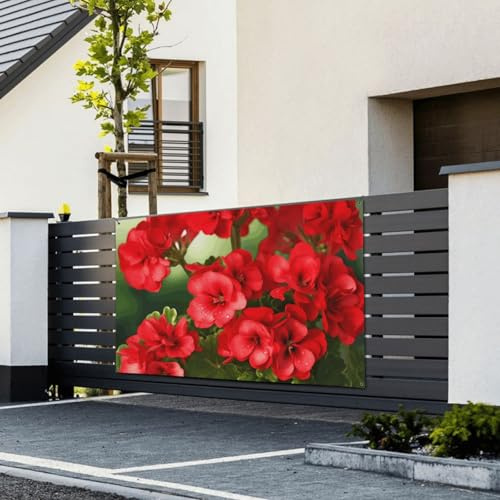 Banner Flaggen Happy Birthday Banner Schild Wandbehang Hintergrund Rote Geranien Banner Personalisierte Tapisserie Wandkunst Große Banner für Geschäftsveranstaltungen Geburtstag Party Dekoration 180 x