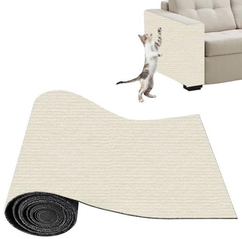Xynovate Thickened Self Adhesive Cat Scratching Mat, DIY Cuttable Climbing Wall Scratch Pad, Reusable Protecting Couch form Pets, Anti Scratch Furniture Protector for Wall(Offwhite 30x100cm)