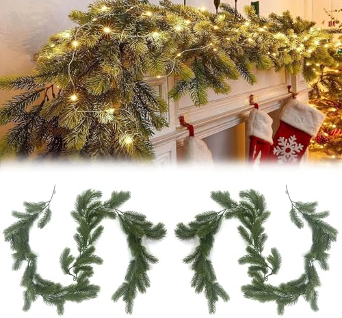 real touch cedar garland,180cm stair garland,artificial cypress leaf vine wreath,christmas artificial cypress leaf vine wreath, for Christmas Holiday Mantle Fireplace Table Home Decor-2pcs