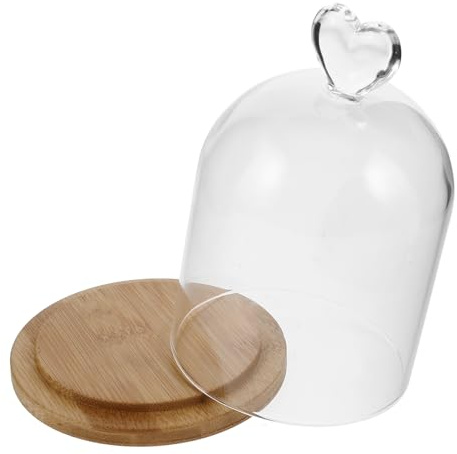 BESPORTBLE Cloche en Verre Transparente avec Base en Bambou Plat Couvercle d'Exposition pour Fleurs Séchées Bougies Parfumées et Objets Décoratifs Décoration Intérieure Élégante et