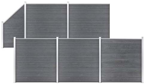 Kit de clôture WPC - Gris - 5 carrés + 1 biais - Durable - Résistant aux intempéries - Brise-vue pour jardin, cour - Montage facile - Profilé en aluminium robuste - 965 x 186 cm