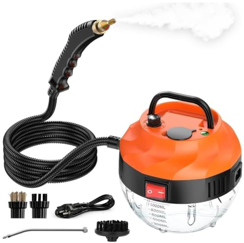 Limpiador a vapor de mano, 3800 W, mango ajustable en 6 niveles, tiempo de calentamiento de 15 segundos, depósito de agua de 1,2 L, limpiador a vapor, limpiador a vapor de alta presión de 3 bar para