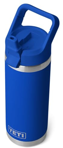 YETI Rambler C - Botella de acero inoxidable aislada al vacío con tapa de popote a prueba de fugas, color azul rey, 18 onzas líquidas