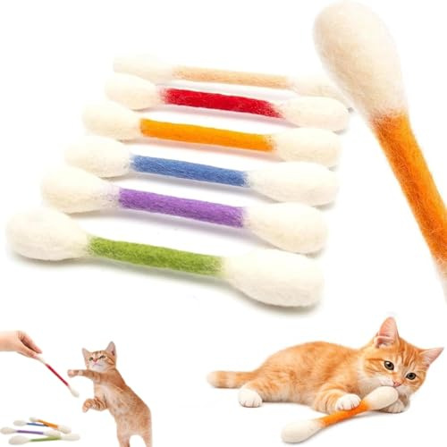 Jouet géant pour Chat Q Tip - 6 pièces Cotons-tiges pour Chat avec Herbe à Chat - Jouets à mâcher et Dents pour Chaton - Accessoires interactifs de Jeu en Feutre