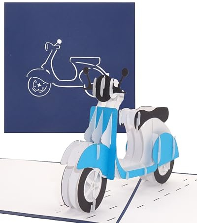 Grußkarte Motorroller - blau - 3D Pop Up Karte Motorroller, Geburtstagskarte, Grußkarte 3D, Geschenk zum Führerschein, Führerschein Geschenk, Italienkarte