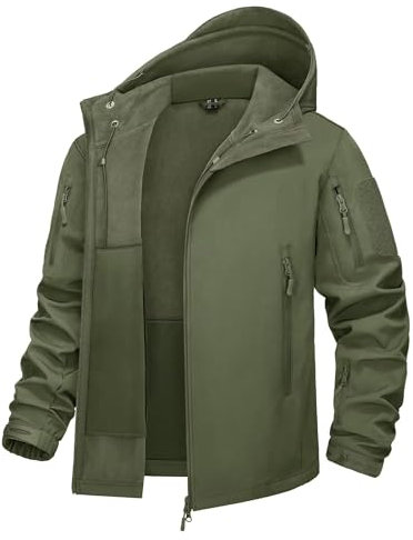 KEFITEVD Giacca di transizione Softshell Giacca da pioggia calda in pile militare da uomo Giacca impermeabile resistente alle intemperie Caccia militare da campeggio Verde S (Etichetta: M)