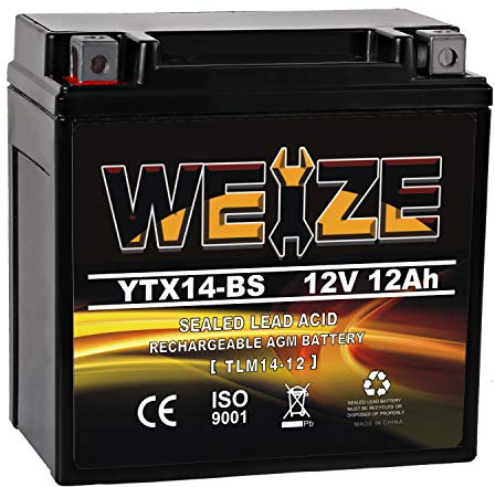 Weize YTX14 BS ATV Battery High Performance - Maintenance Free - Sealed AGM YTX14-BS Motorcycle Battery compatible with Honda Suzuki Kawasaki Yamaha scooter snowmobile
