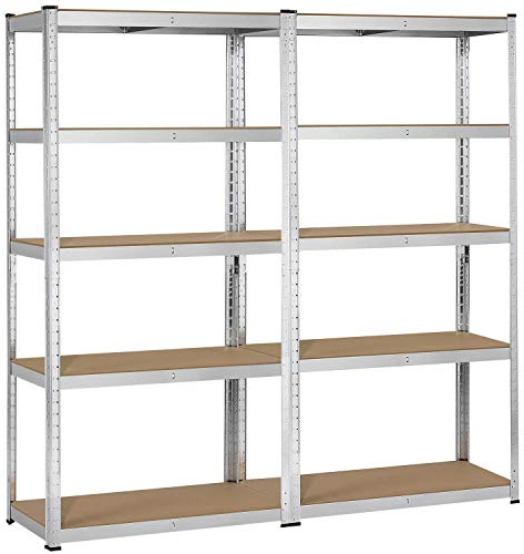 Yaheetech Scaffale in Metallo Acciaio Senza Viti Regolabile Scaffalattura a 5 Ripiani Portata 875 kg per Carichi Pesanti Mensola Salvaspazio 180 x 180 x 40 cm da Garage Cucina Argento