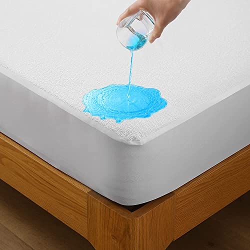 Bedecor Waterproof Mattress Protector European King, Terry Cotton Mattress Cover Extra Deep Pocket Anti-mite - 160x200cm