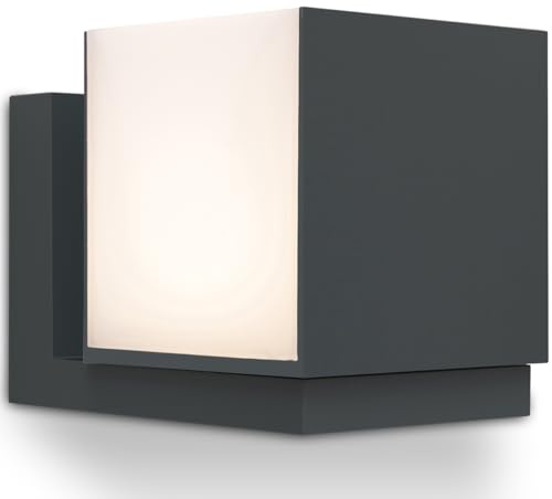 LUTEC LED Außenwandleuchte CUBA, moderne Außenlampe aus Aluminium in Anthrazit und weißem Polycarbonat, Wandleuchte 350° drehbar, mit Lichteffekten an der Wand, moderne Außenlampe