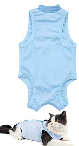 AEITPET Gilet de Récupération de Chat, Alternative pour Chiens et Chats Combinaison de récupération pour Animaux, Cat Restauration Convient Plaies Abdominales Maladies (L, Bleu)