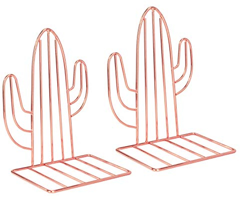 Buchstützen aus Metall, Rutschfester dekorativer Kaktus-Buchhalter für Regale, Bücherregal für schwere Bücher Zeitschriften und CDs Unterstützung für Zuhause, Büro, Schule, Bibliothek (Roségold)