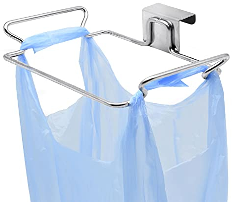 Hanging Trash Bag Holder Stainless Steel, Door Back Garbage Bag Rubbish Bag Hanger for Kitchen Cupboard Cabinets Practical Sturdy Under Counter Over Door Waste Bins Basket (1)