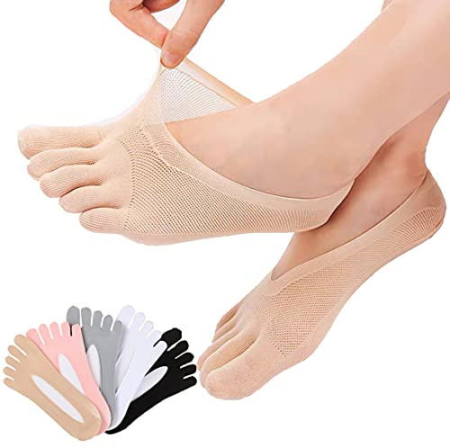 5 Paar orthopädische Kompressionssocken für Damen, voller Zehenbereich, atmungsaktiv, Yoga-Socken, ultra-niedrig geschnitten, mit Gel-Lasche