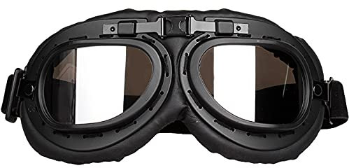 ZLYJ Motorradbrille Vintage Brille Für Steampunk Chopper Schwarz Eco Leder Eco B