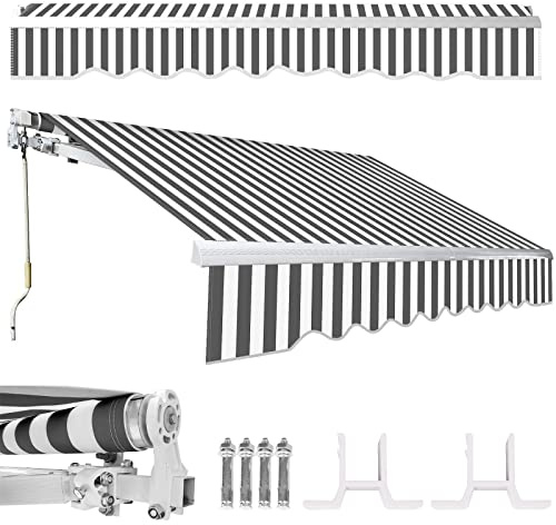 Tubiaz Tenda da sole con braccio snodato, 250x200cm Tenda da Sole a Bracci Estensibili con Telaio in Alluminio e Tettuccio Resistente al Sole e Impermeabile e Manovella, Grigio e Bianco