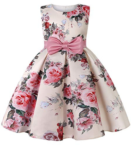 JerrisApparel Vestido Sin Mangas Flores para Niñas Boda Ceremonia Fiesta (130, Rosa)