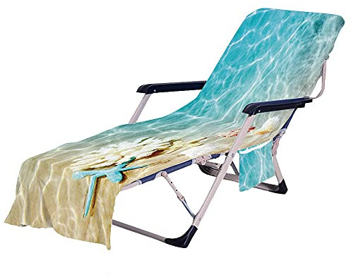 Highdi Sun Lounger Towels with Pockets, Beach Sunbed Towels, Beach Chair Cover Towel, Chaise Lounge Towel Cover, Lounger Mate Beach Towel for Garden Pool (Beach 3,75x210cm)