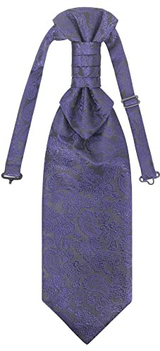 WANYING Corbata de Plastrón para Hombre Preatado con Cierre de Gancho Ajustable Corbata de Boda Accesorios de Boda para el Novio - Paisley Negro y Azul Oscuro