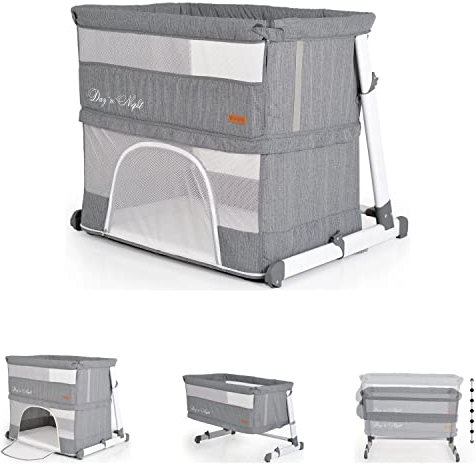 Cangaroo Beistellbett 2 in 1 Day´n Night verstellbar Matratze Laufstall Babybett, Farbe:grau