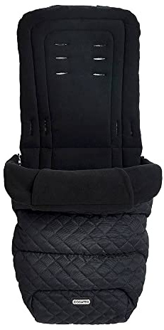 Cosatto Universal Footmuff – Cosy Toes, All Season Luxury Quilted Pram, Pushchair, Stroller Liner Liner, Washable, with Kangaroo Pouch for Hands (Black Silhouette)