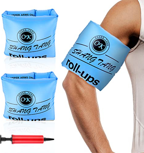 2 Pack Arm Floaties for Adults and Kids, Water Wings Inflatable Arm Swimming Floats Swim Rollup Arm Bands with Inflator Safety Arm Floaties for Swimming Pool Water Sports Party(Blue)
