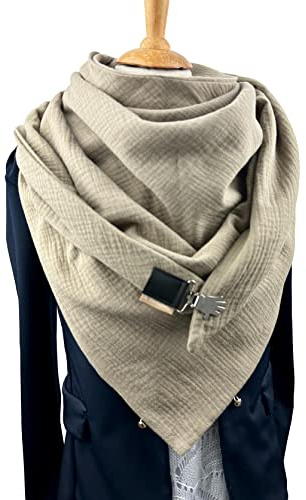 Tuecherfee XXL Dreiecksschal Damen – Wendeschal Musselin Uni Dunkelbeige
