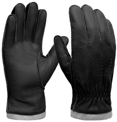 MGGMOKAY Herren Hirschleder Handschuhe Touchscreen Mit Kaschmirfutter,Schwarz,L