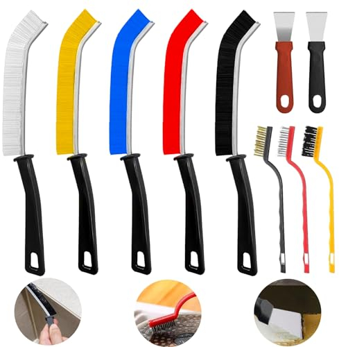Zeuwets Spaltreinigungsbürste mit harten Borsten, 10PCS Eckenreinigungsbürsten, Crevice Cleaning Brush, Fugenreinigungsbürste Ecken Mehrzweck Cleaning Brush für Fliesen, Badezimmer, Küche(bunt)