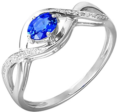 Epinki 18K Weiß Gold Au750 Partnerringe Echte Goldschmuck Frauen, 0.39ct Labor Erstellt Saphir Oval Freundschaftsringe Blau 4 Klaue Partnerringe Weißgold 750 mit Moissanit, Gr.57 (18.1)