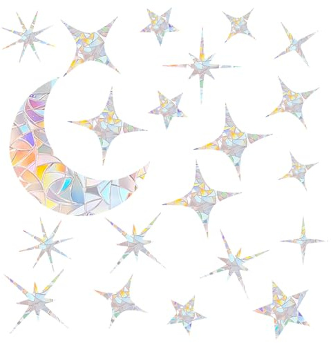 4 Sheet/84pcs Anti Collision Window Decals for Birds, Moon & Star Prism Glass Window Door Clings Non-Adhesive Rainbow Strike Prevention Suncatcher Sun Catcher Stickers Film Static Indoor Decorations