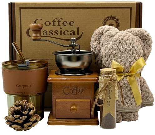 Kit de café francés, regalo de café de estilo vintage, molinillo de café manual y taza que se agita, caja de regalo de café de estilo antiguo, regalos para amantes del café, regalo de café del día de
