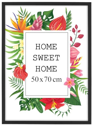 MG Design Cornice 50x70 cm - colore Nero, in legno, con vetro acrilico - da appendere in verticale o in orizzontale, senza sfondo, per foto, poster, puzzle