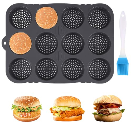 Dechoga Burger Buns Backform Silikon Rund 8 cm Ø,Silikon Backform mit 12 Hohlräumen,Antihaft Silikon Brotform für Hamburger Brot Muffins Schokoladenkuchen Kuchen Kuchen Torte,Kichen Backwerkzeug