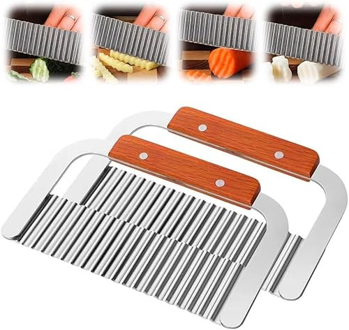 Stainless Steel Potato Chipper, Wavy Blade Chips Cutter, Crinkle Slicer Vegetable Chopper (Silver,2Pcs)