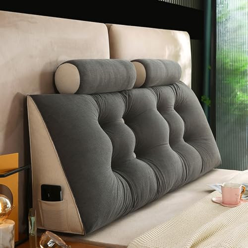 ZF YLYH Keilkissen Lang Rückenkissen für Bett: Bequemes Lesekissen Abnehmbar Sofa Lendenkissen Dreieckiges Hohen Rückenlehne Kissen mit Nackenstützkissen (Dark Gray, 80cm(1*Pillow))